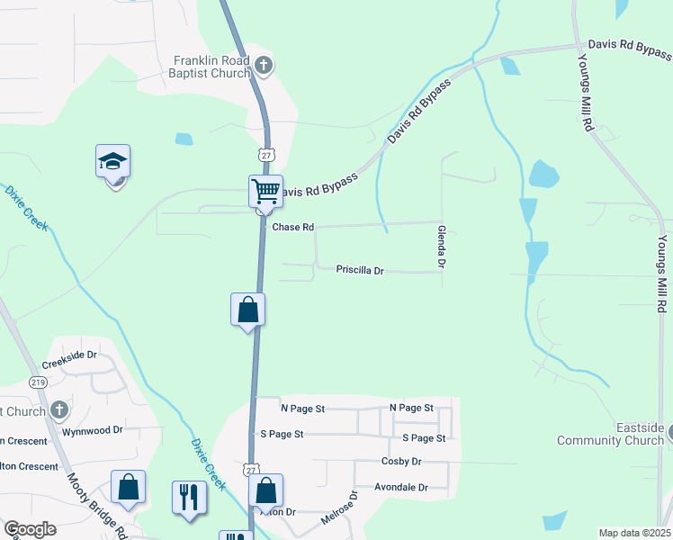 map of restaurants, bars, coffee shops, grocery stores, and more near 84 Priscilla Drive in LaGrange