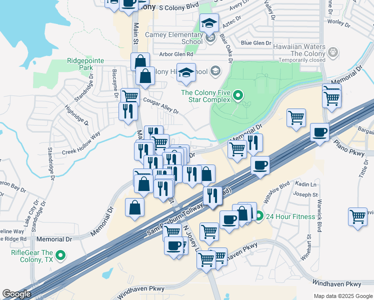 map of restaurants, bars, coffee shops, grocery stores, and more near 4777 Memorial Drive in The Colony