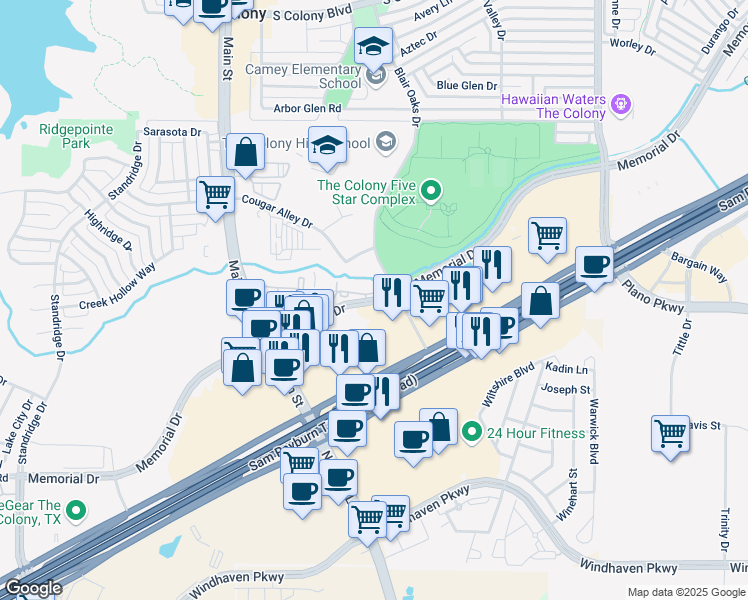 map of restaurants, bars, coffee shops, grocery stores, and more near 4777 Memorial Drive in The Colony