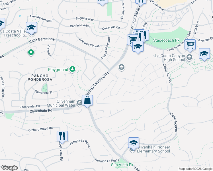 map of restaurants, bars, coffee shops, grocery stores, and more near 7927 Calle Madrid in Carlsbad