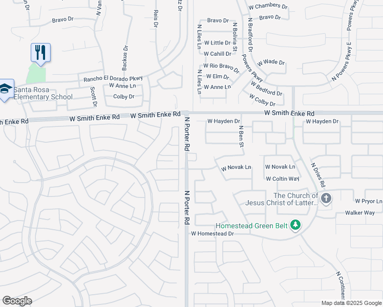map of restaurants, bars, coffee shops, grocery stores, and more near 20945 North Porter Road in Maricopa