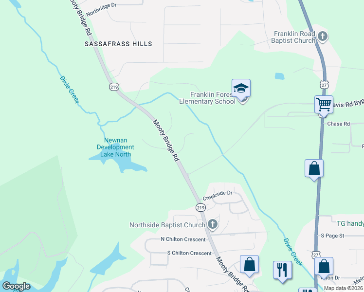 map of restaurants, bars, coffee shops, grocery stores, and more near 100 Chinaberry Lane in LaGrange
