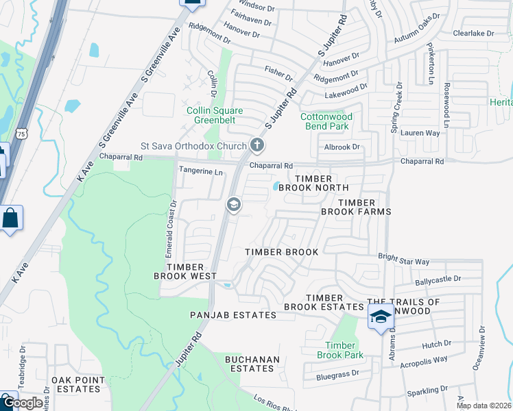 map of restaurants, bars, coffee shops, grocery stores, and more near 3024 Hurstwood Drive in Plano