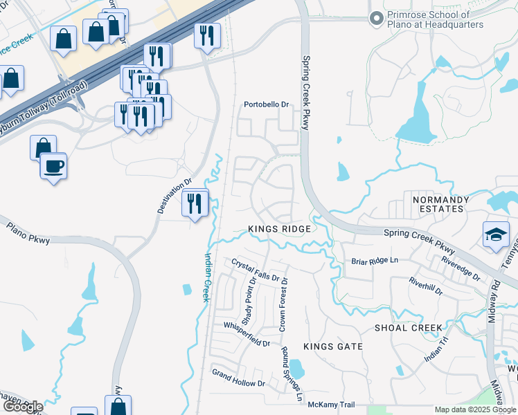 map of restaurants, bars, coffee shops, grocery stores, and more near 6901 Beckworth Lane in Plano