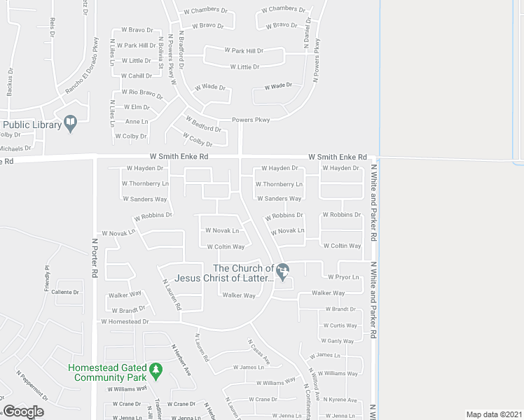 map of restaurants, bars, coffee shops, grocery stores, and more near 20951 North Dries Road in Maricopa
