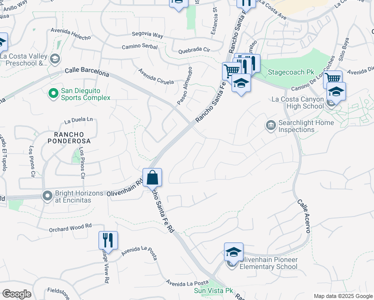 map of restaurants, bars, coffee shops, grocery stores, and more near 7925 Calle Madrid in Carlsbad