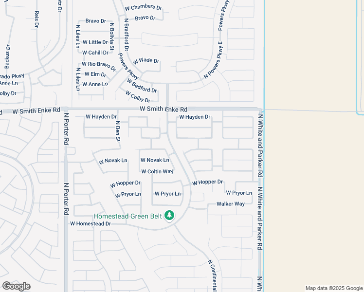 map of restaurants, bars, coffee shops, grocery stores, and more near 20951 North Dries Road in Maricopa
