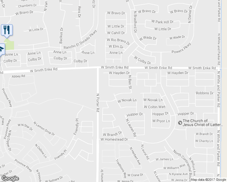 map of restaurants, bars, coffee shops, grocery stores, and more near 20951 North Lauren Road in Maricopa