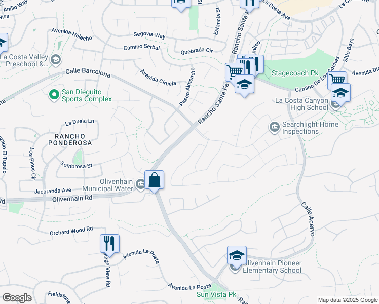 map of restaurants, bars, coffee shops, grocery stores, and more near 7925 Calle Madrid in Carlsbad