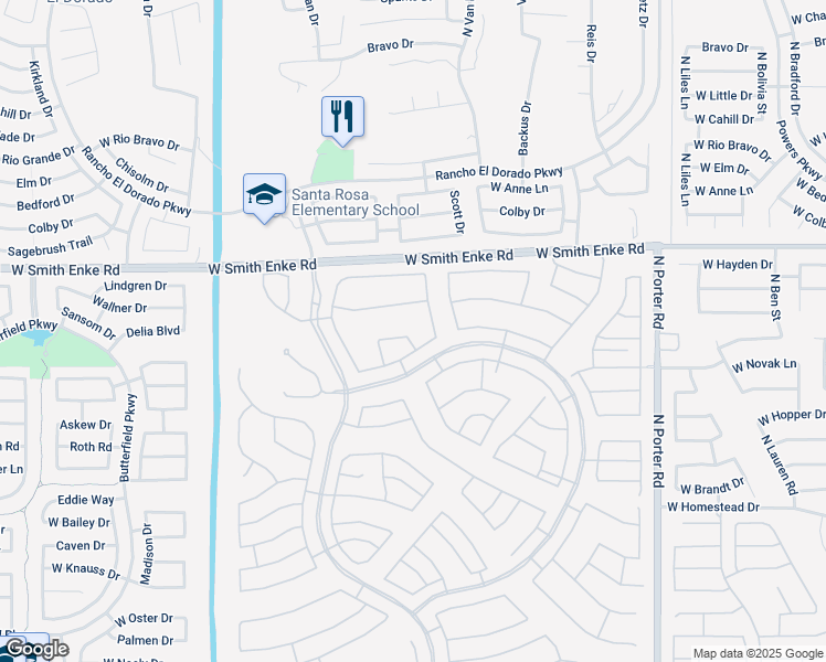 map of restaurants, bars, coffee shops, grocery stores, and more near 42380 Jailhouse Rock Court in Maricopa
