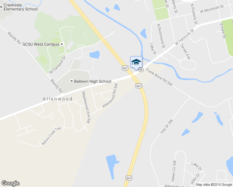 map of restaurants, bars, coffee shops, grocery stores, and more near 110 Allenwood Road Southwest in Milledgeville