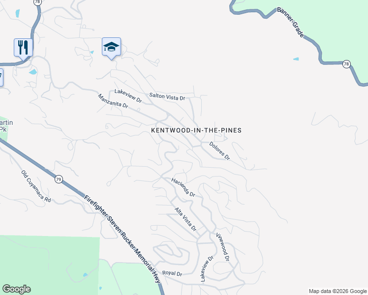 map of restaurants, bars, coffee shops, grocery stores, and more near 765 Ridgewood Drive in Julian