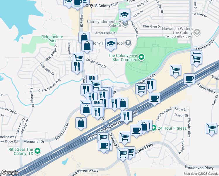 map of restaurants, bars, coffee shops, grocery stores, and more near 4777 Memorial Drive in The Colony