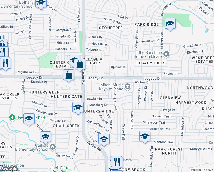 map of restaurants, bars, coffee shops, grocery stores, and more near 6905 Sharps Drive in Plano