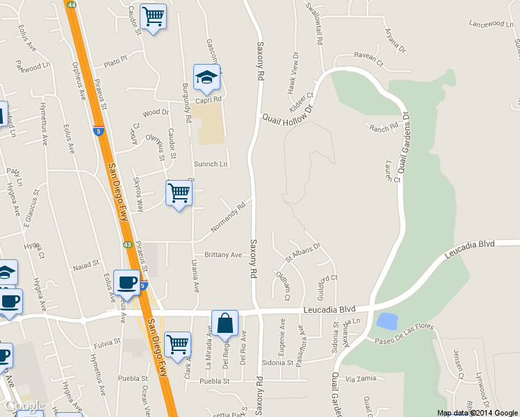 map of restaurants, bars, coffee shops, grocery stores, and more near 1175 Saxony Road in Encinitas