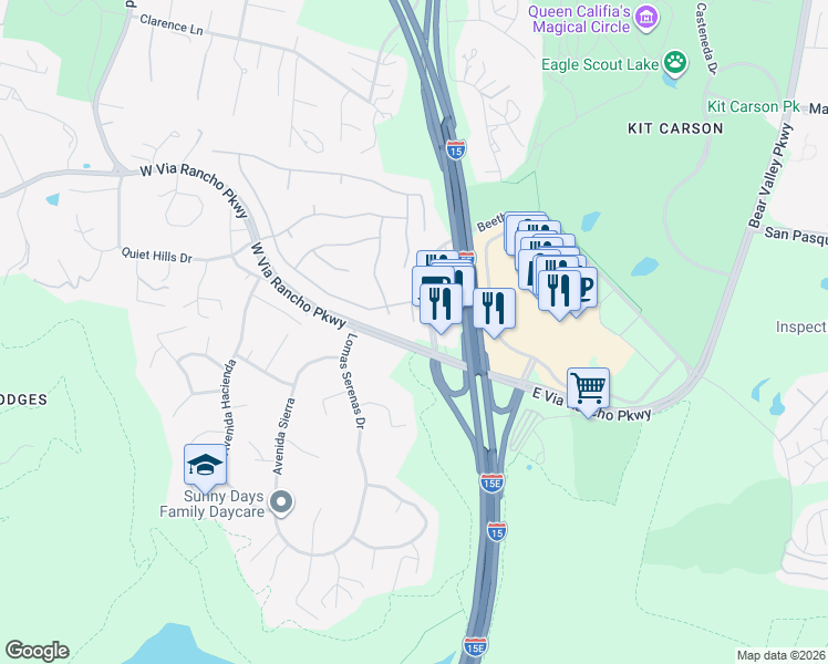 map of restaurants, bars, coffee shops, grocery stores, and more near 3426 Via Cabo Verde in Escondido