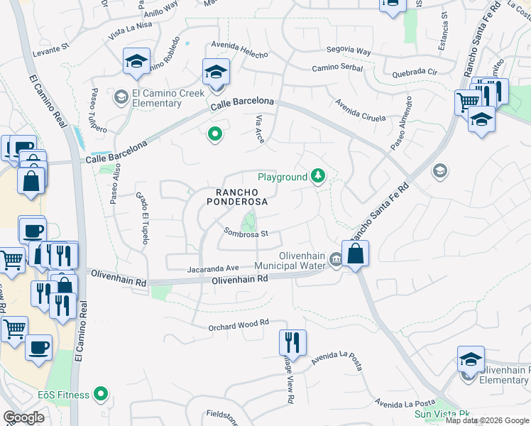 map of restaurants, bars, coffee shops, grocery stores, and more near 2806 Atadero Court in Carlsbad