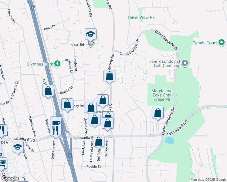 map of restaurants, bars, coffee shops, grocery stores, and more near 1177 Saxony Road in Encinitas