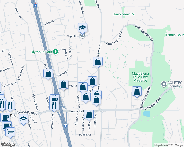map of restaurants, bars, coffee shops, grocery stores, and more near 1183 Tuscany Court in Encinitas