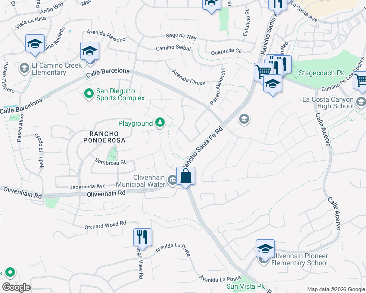 map of restaurants, bars, coffee shops, grocery stores, and more near 8092 Paseo Arrayan in Carlsbad