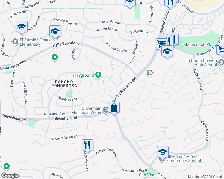 map of restaurants, bars, coffee shops, grocery stores, and more near 8092 Paseo Arrayan in Carlsbad