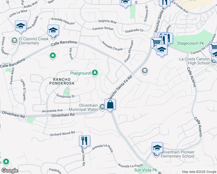 map of restaurants, bars, coffee shops, grocery stores, and more near 8092 Paseo Arrayan in Carlsbad