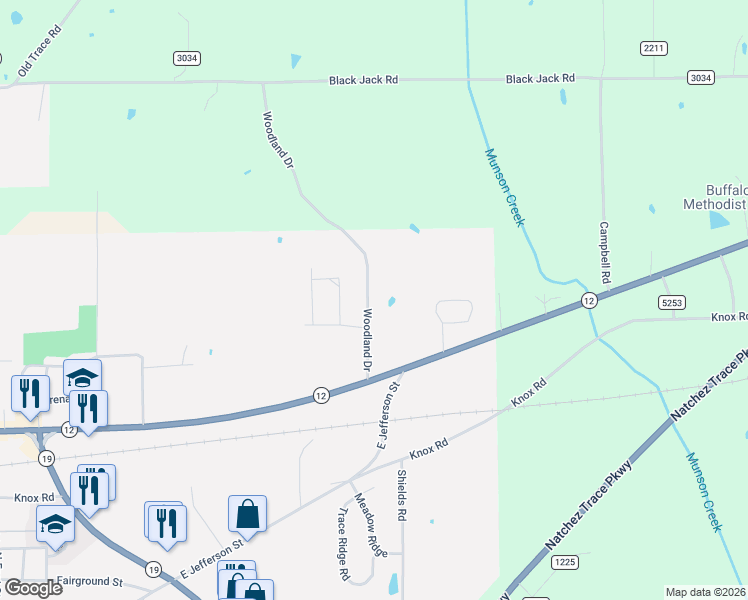 map of restaurants, bars, coffee shops, grocery stores, and more near 306 Woodland Drive in Kosciusko