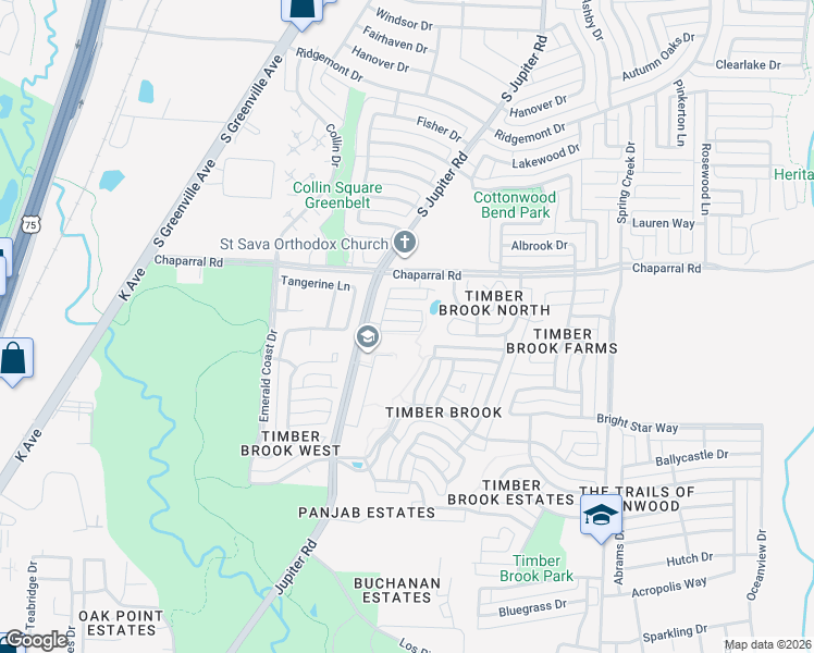 map of restaurants, bars, coffee shops, grocery stores, and more near 3024 Hurstwood Drive in Plano