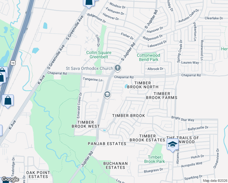 map of restaurants, bars, coffee shops, grocery stores, and more near 3024 Hurstwood Drive in Plano