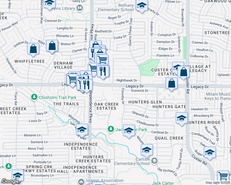 map of restaurants, bars, coffee shops, grocery stores, and more near 2713 Rothland Lane in Plano