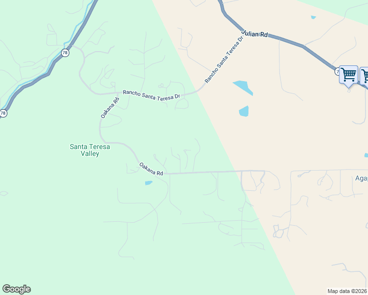 map of restaurants, bars, coffee shops, grocery stores, and more near 25090 Oakana Road in Ramona
