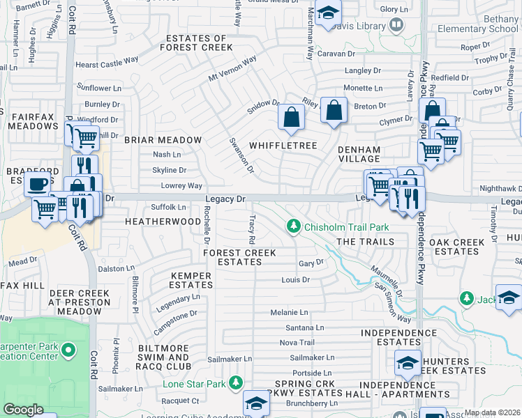 map of restaurants, bars, coffee shops, grocery stores, and more near 3437 Michael Drive in Plano