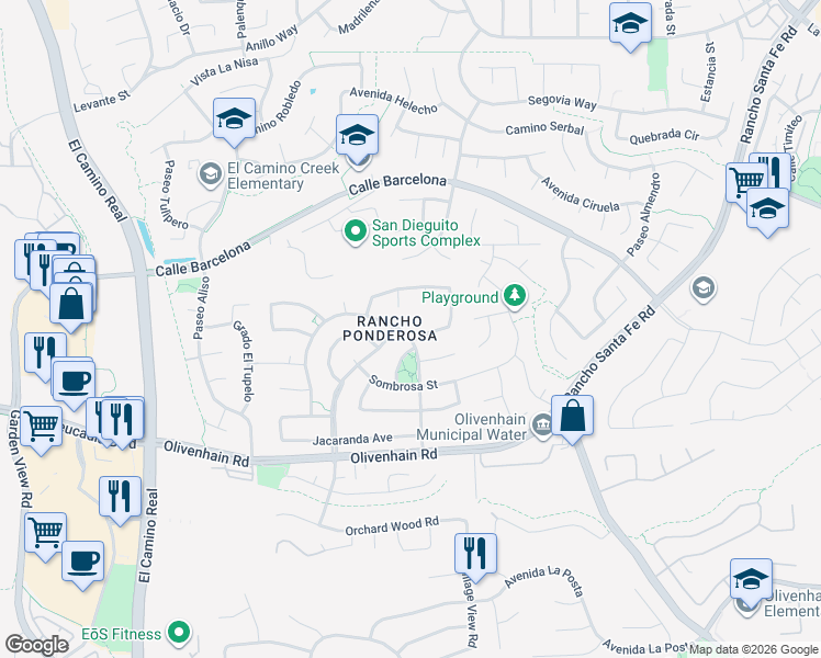 map of restaurants, bars, coffee shops, grocery stores, and more near 7916 El Astillero Place in Carlsbad