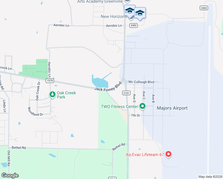 map of restaurants, bars, coffee shops, grocery stores, and more near 404 West Jack Finney Boulevard in Greenville