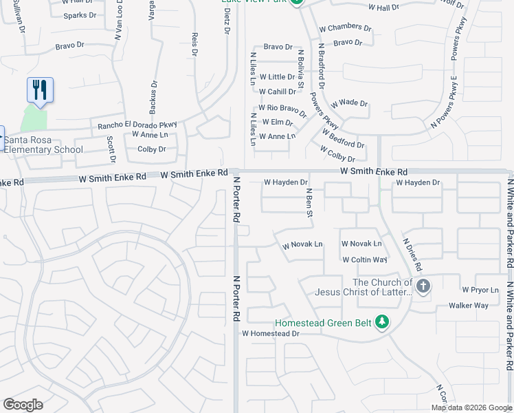 map of restaurants, bars, coffee shops, grocery stores, and more near 41411 West Hayden Drive in Maricopa