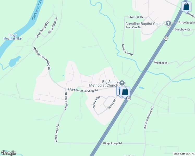map of restaurants, bars, coffee shops, grocery stores, and more near 11366 River Oak Circle in Tuscaloosa