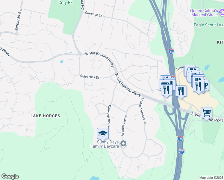 map of restaurants, bars, coffee shops, grocery stores, and more near 459 Old Via Rancho Drive in Escondido