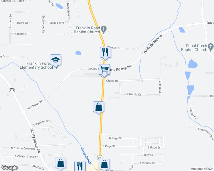 map of restaurants, bars, coffee shops, grocery stores, and more near 1222 New Franklin Road in LaGrange