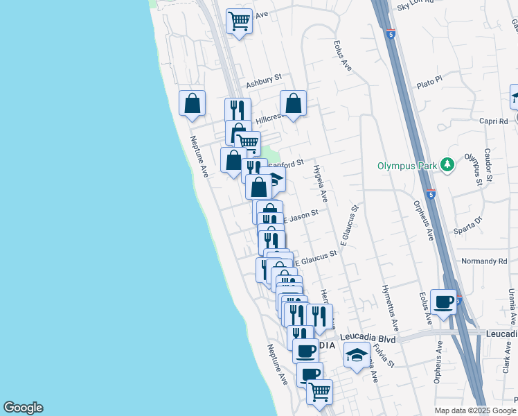 map of restaurants, bars, coffee shops, grocery stores, and more near 1379 North Vulcan Avenue in Encinitas