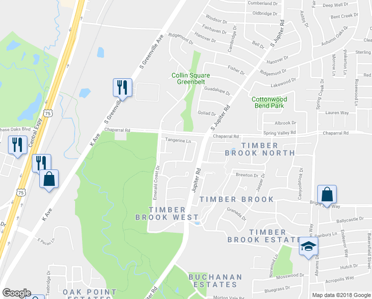 map of restaurants, bars, coffee shops, grocery stores, and more near 7204 Middleburg Drive in Plano