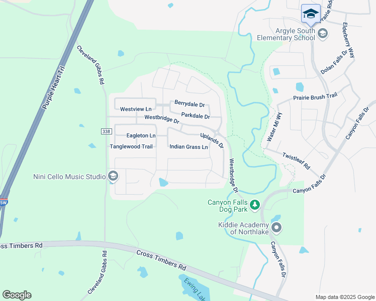map of restaurants, bars, coffee shops, grocery stores, and more near 1104 Indian Grass Lane in Argyle