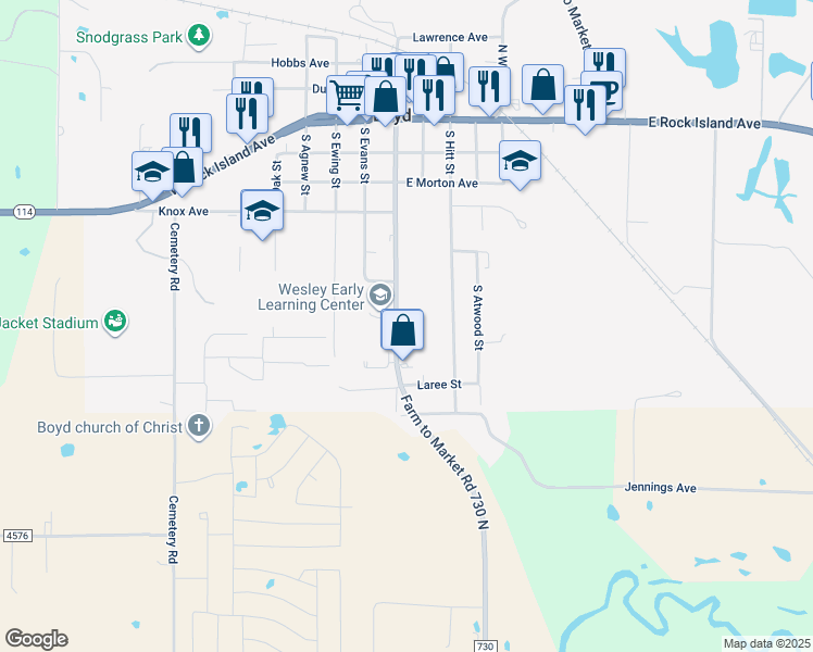 map of restaurants, bars, coffee shops, grocery stores, and more near 541 South Allen Street in Boyd