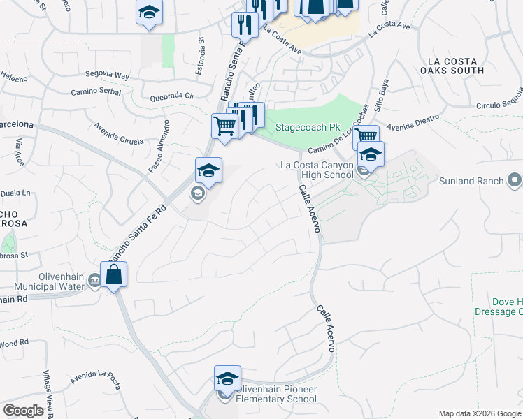 map of restaurants, bars, coffee shops, grocery stores, and more near 3325 Avenida Obertura in Carlsbad