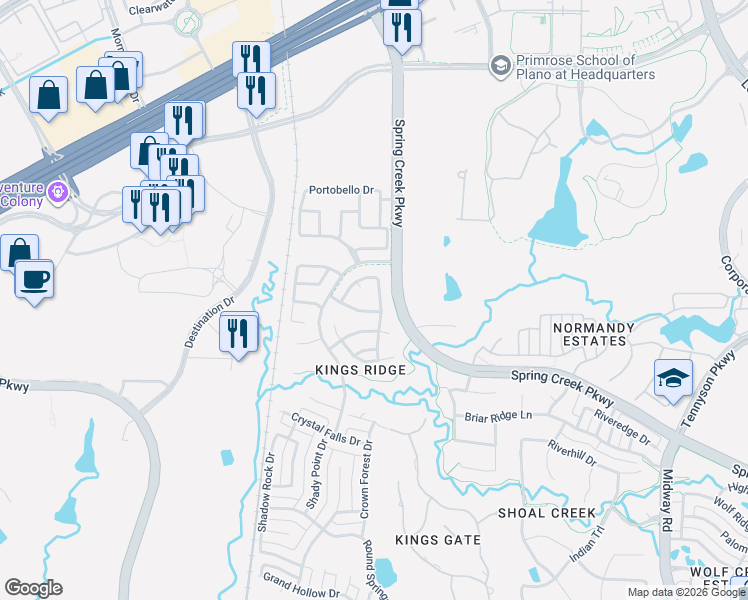 map of restaurants, bars, coffee shops, grocery stores, and more near 7021 Autumnwood Trail in Plano