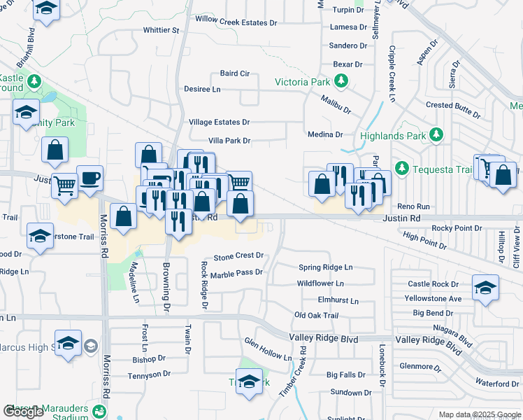 map of restaurants, bars, coffee shops, grocery stores, and more near 2014 Fm 407 East in Argyle
