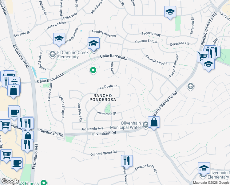 map of restaurants, bars, coffee shops, grocery stores, and more near 7923 La Capela Lane in Carlsbad
