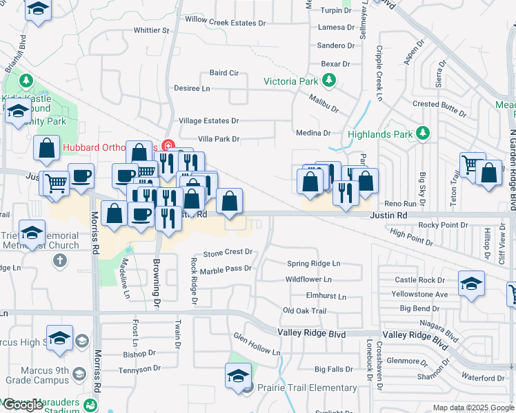 map of restaurants, bars, coffee shops, grocery stores, and more near 2014 Farm to Market Road 407 in Argyle
