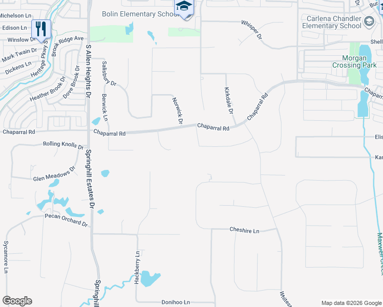 map of restaurants, bars, coffee shops, grocery stores, and more near 5105 Wayland Drive in Parker