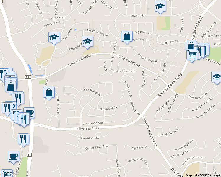 map of restaurants, bars, coffee shops, grocery stores, and more near 7923 La Capela Place in Carlsbad