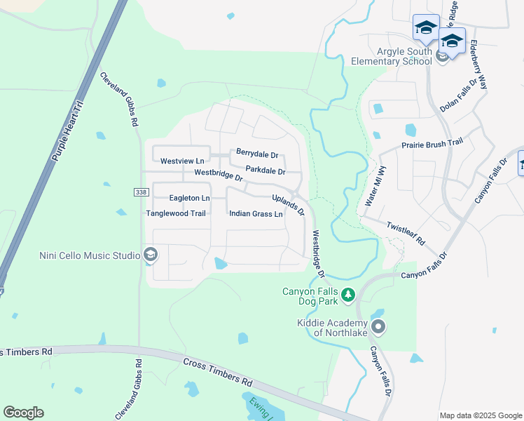map of restaurants, bars, coffee shops, grocery stores, and more near 1104 Indian Grass Lane in Argyle